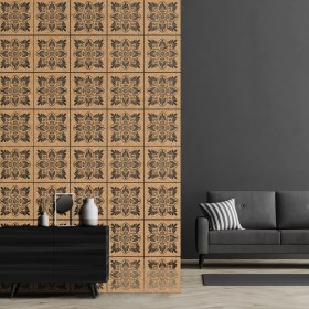 Resim Makta ® Perde Paravan | Lazer Kesim Ahşap Sarkıt Seperatör, 4'lü Panel Levha Seti 