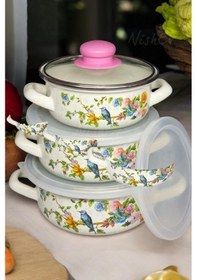 Resim Nishev.com Evini Sev İtalyan Betül 3'lü Emaye Tencere Seti 14/16/18 Cm - İster Pişir İster Sakla 