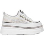 Resim Guja Yüksek Taban Taş ve Dantel Detaylı Kadın Beyaz Şık Spor Ayakkabı 