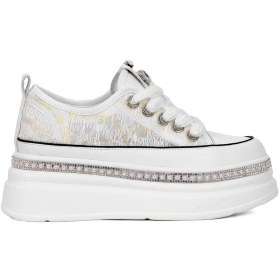 Resim Guja Yüksek Taban Taş ve Dantel Detaylı Kadın Beyaz Şık Spor Ayakkabı 