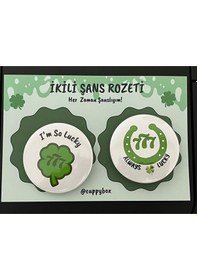 Resim İkili Şans Rozeti 44mm Metal Rozet Yeşil 
