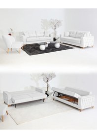 Resim Nola Koltuk Takımı 3+3+1 & Bazalı Yataklı Koltuk & Kanepe - Keten Beyaz 