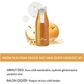 Resim Missha Talks Vegan Squeeze Sheet Mask Canlandırıcı Vegan Yaprak Maske - Super Energizer 