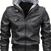 Resim Yeni Kapüşonlu Deri Ceket Rahat Mont 