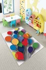 Resim Pelangi Çok Renkli Uçan Balon Desenli Yıkanabilir Kaymaz Taban Leke Tutmazbebek Ve Çocuk Odası Halısı, Çok Renkli 60 x 200 