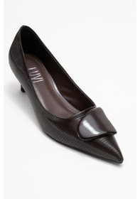 Resim Luvishoes Luvi Shoes Brıana Kahverengi Çizgili Tokalı Kadın Topuklu Ayakkabı Kahverengi 