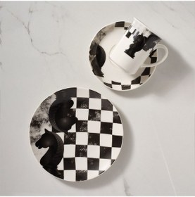 Resim Güral Camelıa 3 Parça Çay Takımı Satranç At Beyaz - Siyah 