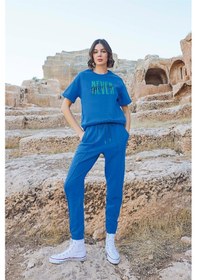 Resim Monamise Kadın Kısa Kollu "never Give Up" Eşofman Takımı 23092 Mavi 