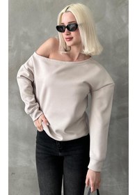 Resim Madmext Taş Kayık Yaka Basic Sweatshirt Mg2228 Taş 