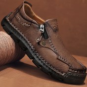 Resim Erkekler için Günlük Loaferlar - Dikişli Tekne Ayakkabıları Fermuarlı, Rahat Kauçuk Taban, Bej/Mavi/Yeşil/Gri, Sürüş ve Günlük Kullanım için Her Mevsim Giyilebilir, Günlük Ayakkabı | Fermuarlı Ayakkabı | Üst 