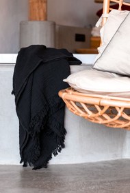 Resim Cocoon 4 Katlı Müslin Koltuk Şalı. Battaniye Siyah 
