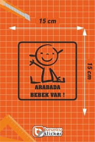 Resim Turuncu Sticker Arabada Bebek Var Cam Sticker 15x15 Cm 