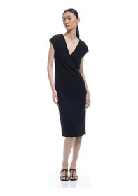 Resim Koton Bürümcük Kumaş Slim Fit Kolsuz Midi Boy V Yaka Bodycon Elbise Siyah 5sak80329ek Siyah 