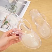 Resim Kadınlar için Şık Şeffaf Jöle Parmak Arası Terlikler - Kristal Vurgulu Yazlık Plaj Kaydırakları, Kaymaz Taban, Moda Dış Mekan Ayakkabısı, Kore Versiyonu, Ayak Parmak Kayışı 