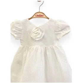 Resim Çikoby Kız Bebek Gül Detaylı Şık Elbise-13761 Beyaz 