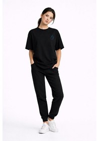 Resim Sevgili Kombini Ateş Su Minimal Çift Tişört Oversize Unisex Partn Siyah 