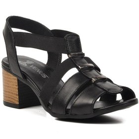 Resim Venüs 1857227y Siyah Hakiki Deri Kadın Topuklu Sandalet 001 