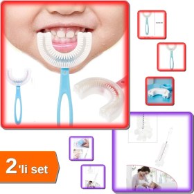 Resim Hereveoyuncak U Şekli Silikon Çocuk Diş Fırçası 2-12 Yaş + Hijyenik Biberon Temizleme Fırçası - 2li Set E7N0U2 