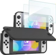 Resim ProCase 2'li Paket Temperli Cam Ekran Koruyucuları ile Nintendo Switch OLED için Kapaklı Kapak, Nintendo Switch OLED 2021 için Manyetik Olarak Çıkarılabilir Ön Kapaklı İnce Koruyucu Kılıf -Siyah 