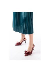 Resim İnf-4501 Bordo Rugan Günlük Arkası Açık Fiyonklu Topuklu Baya... Bordo 