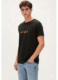 Resim Retro Colors Siyah Erkek Baskılı Tişört Siyah 