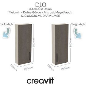 Resim Creavit D10 30 Cm Sağ Üst Dolap Dafne Melamin Gövde Antrasit Meşe Kapak Mat Beyaz 