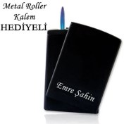 Resim Pigado Isme Özel Metal Siyah Pürmüz Alevli Çakmak + Kalem Hediyeli 