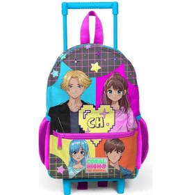 Resim Minik Yuva Çekçekli Sırt Çantası Gri Mavi Pembe Anime Desenli İki Bölmeli 24037 