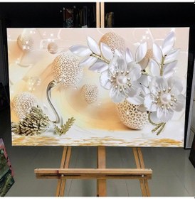 Resim Vazodaki Çiçek Ve Kuğu Simli Kanvas Tablo 