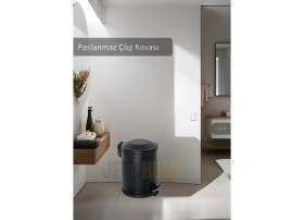 Resim Pedallı Banyo Çöp Kovası Paslanmaz 12 Lt Mutfak Çöp Kutusu Siyah 