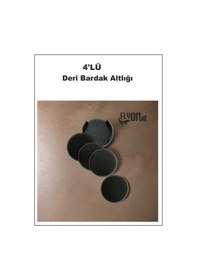 Resim Deri Bardak Altlığı 4 Adet Bardak Altlığı Yuvarlak Tasarım Ofiste Evde Masanızı Tamamlayıcı Bardak Mat Siyah 