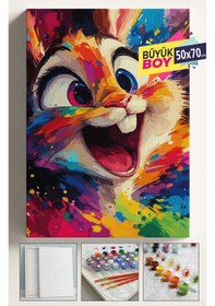 Resim Sayılarla Boyama Seti Numaralı Tuval Fırça Boya Dahil Kasnaklı Set 50x70 Cm - Renkli Tavşan 