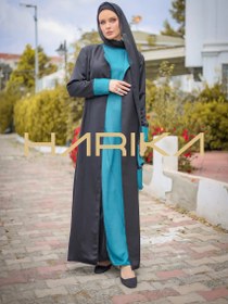 Resim Turkuaz Ve Siyah Ipek Krep Ferace (ELBİSE DAHİL DEĞİL) - L 