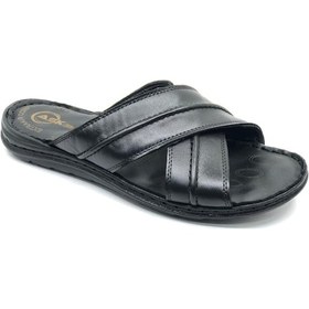 Resim Asker 1922-25 %100 Hakiki Deri Erkek Full Ortapedik Terlik Siyah 