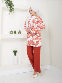 Resim VOLT CLOTHİNG Kadın Çiçek Desenli Kapamasız Kuşaklı Kimono Takım 