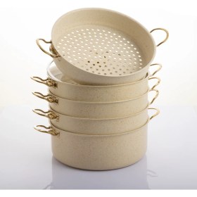 Resim Evren 6 Parça 30 cm Cream Ezme Seri Buharlı Pişirici, Mantı Tencere Seti 7,5 Lt 