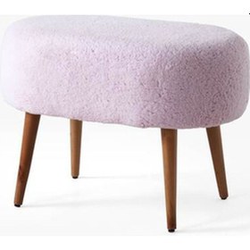 Resim Teddy Ahşap Ayaklı Oval Puf Makyaj Masası Pufu - Ayak Uzatma Pufu - Orta Sehpa Pufu Pembe 