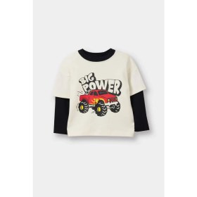 Resim DeFacto Oversize Geniş Kalıp Bisiklet Yaka Baskılı Uzun Kollu Tişört Erkek Bebek G6134A526SP 