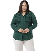 Resim Büyük Beden Kabartmalı Kumaş Detaylı Zümrüt Yeşili Gömlek Zümrüt 