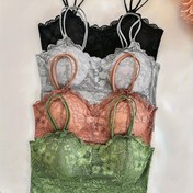 Resim Çiçek Desenli Kontrast Dantel Seksi Sırtı Açık Çift Askılı İç Çamaşırı Külot Dört Renk Seti 