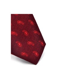 Resim Gaffy Kırmızı Şal Desenli Bordo Dokuma Kumaş Mendilli Slim Fit Kravat // Sdk-240810 Desenli 