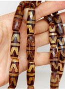 Resim Çift Kaplan Dişi Tibet Akik Taşı Silindir Kesim 10x30mm Dizi 458 