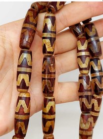 Resim Çift Kaplan Dişi Tibet Akik Taşı Silindir Kesim 10x30mm Dizi 458 