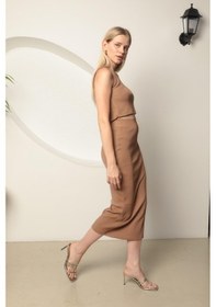 Resim Chıcnhappy Triko Kumaş Croplu Etek Kadın Takım Camel - %100 Polyester Camel 