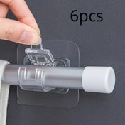 Resim 6 adet Ayarlanabilir Perde Çubuğu Kancaları - Matkap Gerektirmeyen Duvar Montaj Tutucuları Güvenli Yapışkanlı Klipslerle Kolay Kurulum ve Stabilite için, Mutfak & Yemek Odası Kullanımı İçin Şeffaf Plastik Tasarım, Asma Kancaları 