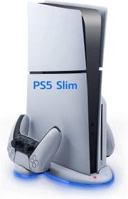 Resim Wigearss Dikey Soğutma Standı PS5 Slim 3 Ayarlanabilir Hız Seviyesi Vantilatör, 9 RGB Işık, PS5 Slim için Çift Şarj Cihazı, PS5 / PS5 Pro için Değildir 