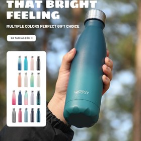 Resim 1 Adet WATERSY 500ml/17oz Paslanmaz Çelik Seyahat Termosu - BPA İçermeyen Su Şişesi - 24 Saat Soğuk ve 12 Saat Sıcak Tutmaya Uygun - Sızdırmaz Kapaklı - Spor Termosu, 2 Conta ve Bulaşık Makinesi Güvenliği 