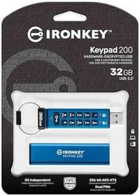 Resim Kingston IronKey Keypad 200 Tip A donanım şifreli USB bellek FIPS 140-3 Level 3 (beklemede) XTS-AES 256 bit donanım şifrelemeli - IKKP200/32GB 