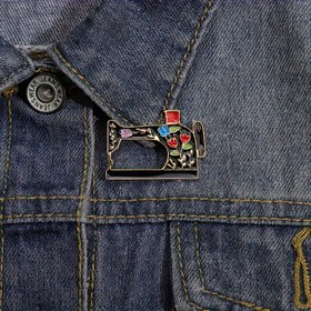 Resim FLIXBLANY Vintage Çiçek Dikiş Makinesi Emaye Rozeti - Kazaklar & Sırt Çantaları için Çinko Alaşım Broş, Moda Aksesuar Hediyesi 