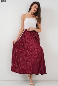 Resim Uzun Kırışık Etek 8034 Bordo 